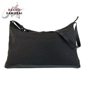 GUCCI black GG canvas leather shoulder bag Boston